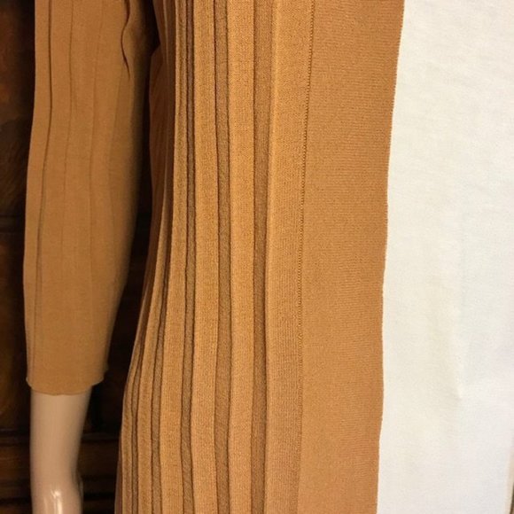 Chico's Sandstone Pleated Cotton Blend High Side Slit Open Front Duster - Picture 9 of 12